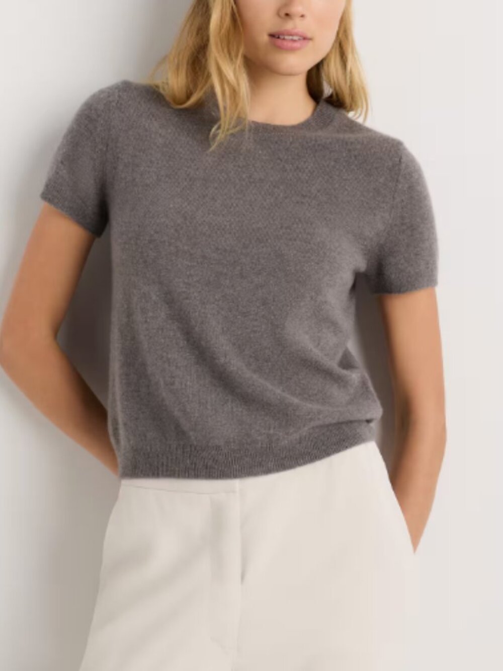 Quince Mongolian Cashmere Tee Heather Gray Size M